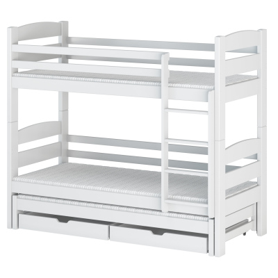 Patrová postel se šuplíky a přistýlkou CAILEAN - 80x180, bílá