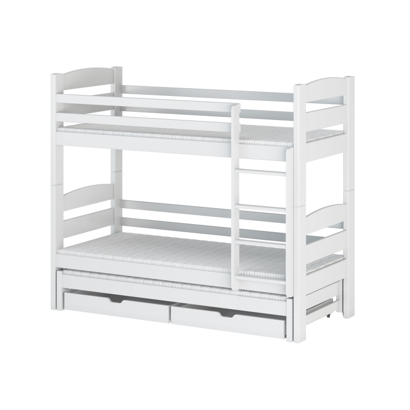 Patrová postel se šuplíky a přistýlkou CAILEAN - 80x180, bílá