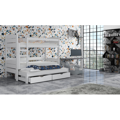 Patrová postel se šuplíky a přistýlkou CAILEAN - 80x200, bílá