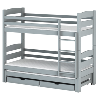 Patrová postel se šuplíky a přistýlkou CAILEAN - 80x200, šedá