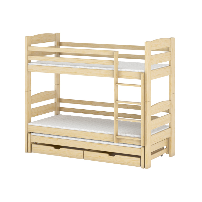 Patrová postel se šuplíky a přistýlkou CAILEAN - 80x200, borovice