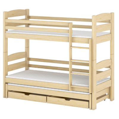 Patrová postel se šuplíky a přistýlkou CAILEAN - 90x190, borovice