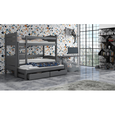 Patrová postel se šuplíky a přistýlkou CAILEAN - 90x200, grafit