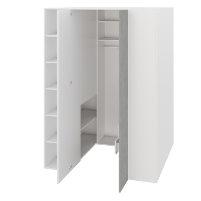 Rohová šatní skříň 135 cm MUONIO 1 - bílá / beton