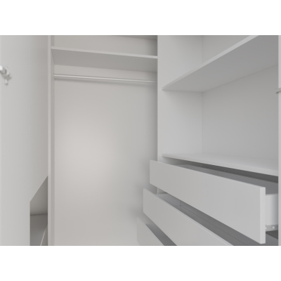 Rohová šatní skříň 135 cm s LED osvětlením MUONIO 1 - bílá / beton