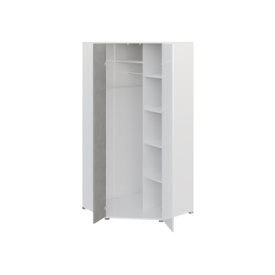 Rohová šatní skříň 90 cm MUONIO 2 - bílá / beton / dub