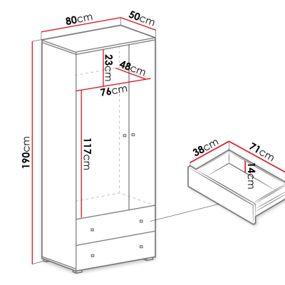 Šatní skříň 80 cm MUONIO 3 - bílá / beton