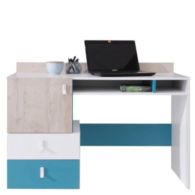 Nástavec na počítačový stolek MAKKA - dub / modrý / bílá
