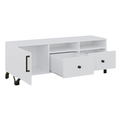 Televizní stolek ROVARA - bílý / lesklý bílý