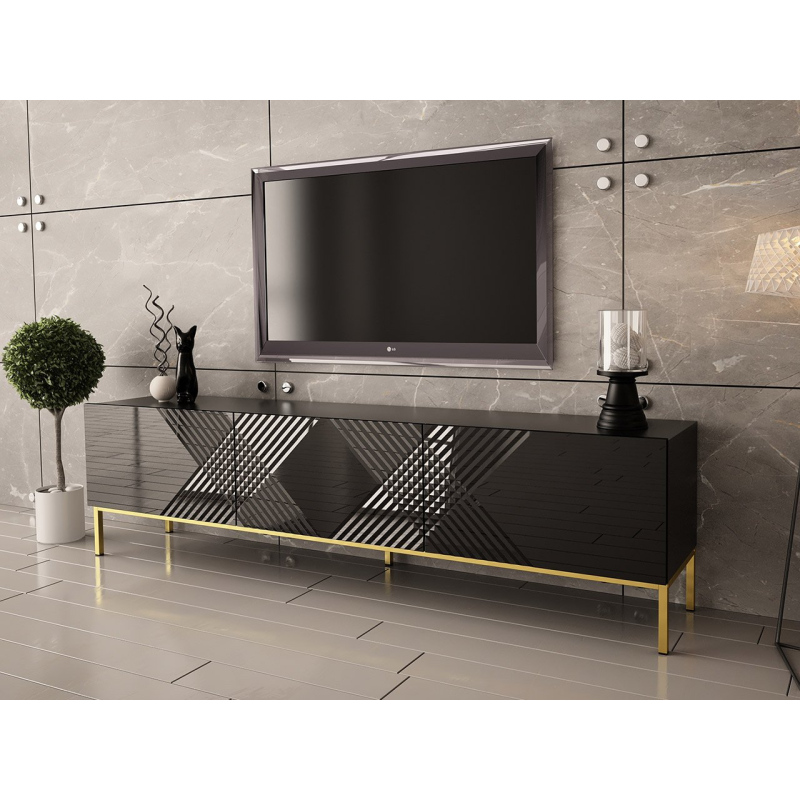Televizní stolek HUNE - černý / lesklý černý