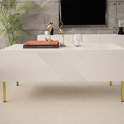 Moderní konferenční stolek HUNE - bílý / lesklý bílý