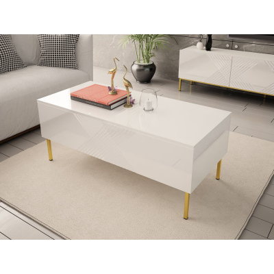 Moderní konferenční stolek HUNE - bílý / lesklý bílý
