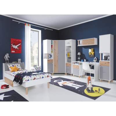 Nábytek do studentského pokoje s postelí 90x200 ALANEN 2 - dub artisan / bílý / šedý