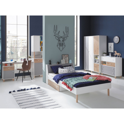 Nábytek do studentského pokoje s postelí 120x200 ALANEN 1 - dub artisan / bílý / šedý