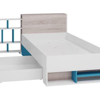 Studentský nábytek s postelí 90x200 a LED osvětlením MAKKA 3 - dub / bílý / modrý