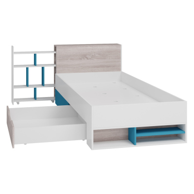 Studentský nábytek s postelí 90x200 a LED osvětlením MAKKA 3 - dub / bílý / modrý