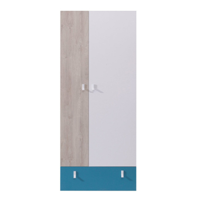Studentská šatní skříň 80 cm MAKKA 3 - bílá / dub / modrá