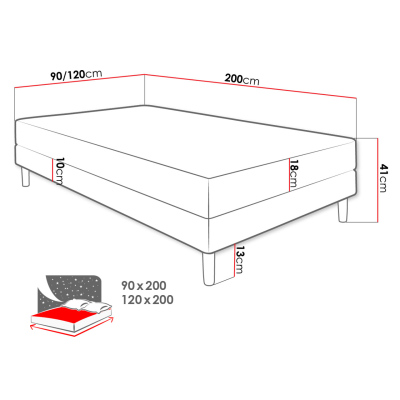 Jednolůžková čalouněná postel 120x200 PELLO 1 - světlá šedá