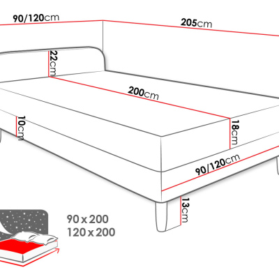 Jednolůžková čalouněná postel s čelem 120x200 PELLO 2 - růžová