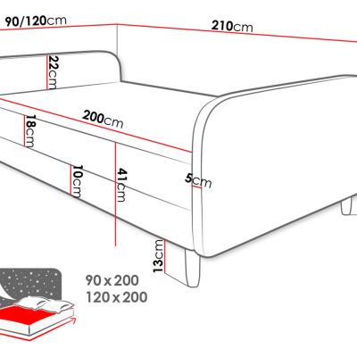Jednolůžková čalouněná postel s čelem 120x200 PELLO 3 - černá