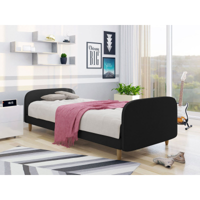 Jednolůžková čalouněná postel s čelem 90x200 PELLO 3 - černá