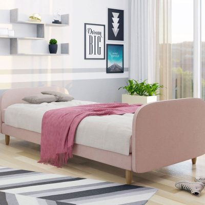 Jednolůžková čalouněná postel s čelem 90x200 PELLO 3 - růžová