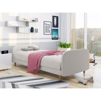 Jednolůžková čalouněná postel s čelem 90x200 PELLO 3 - světlá šedá