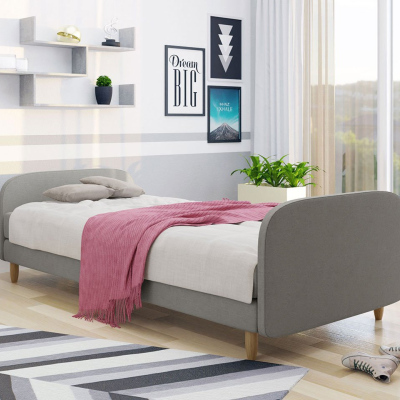 Jednolůžková čalouněná postel s čelem 90x200 PELLO 3 - šedá