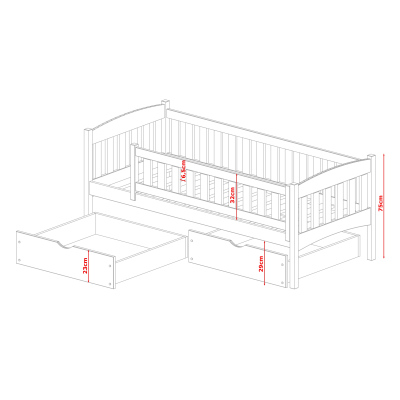 Dětská postel se zábranou GERTA - 90x190, borovice