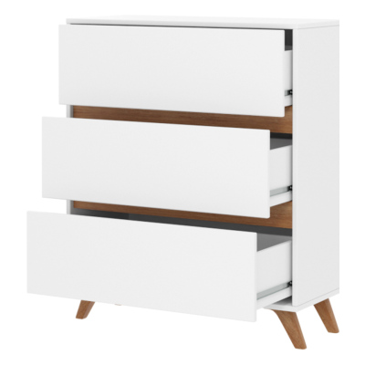 Šuplíková komoda MOREL - bílá / dub kraft zlatý