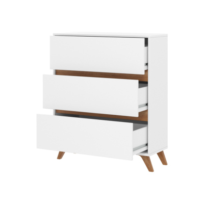 Šuplíková komoda MOREL - bílá / dub kraft zlatý