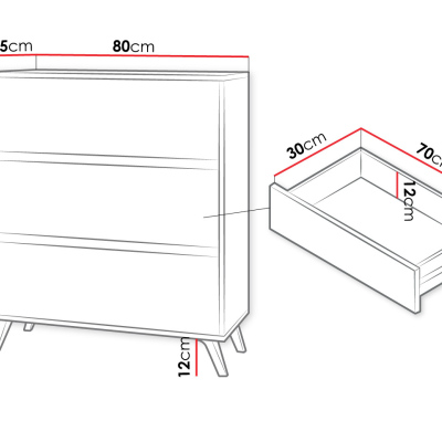 Šuplíková komoda MOREL - bílá / dub kraft zlatý
