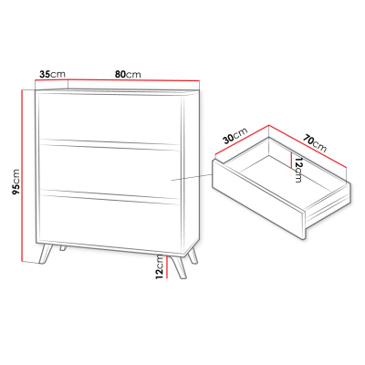 Šuplíková komoda MOREL - bílá / dub kraft zlatý