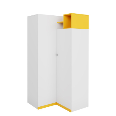 Rohová šatní skříň 95 cm HARKA - bílá / žlutá