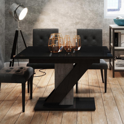 Rozkládací kuchyňský stůl SAUDA - beton / lesklý černý