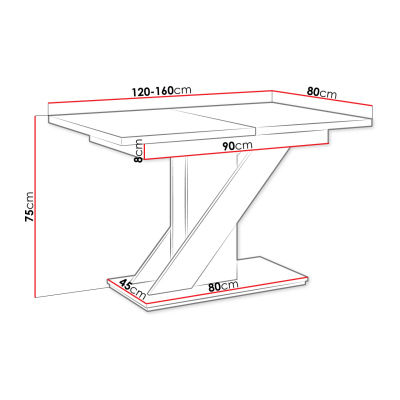 Rozkládací kuchyňský stůl SAUDA - beton / lesklý bílý