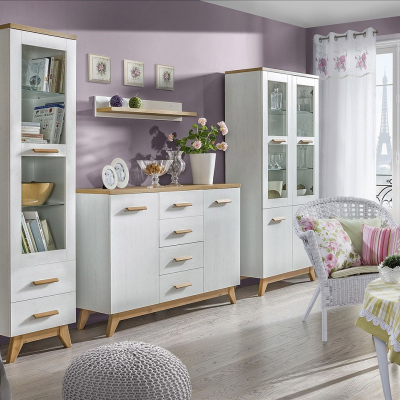 Nábytek do obývacího pokoje s LED osvětlením PADBORG 5 - borovice andersen / dub nash