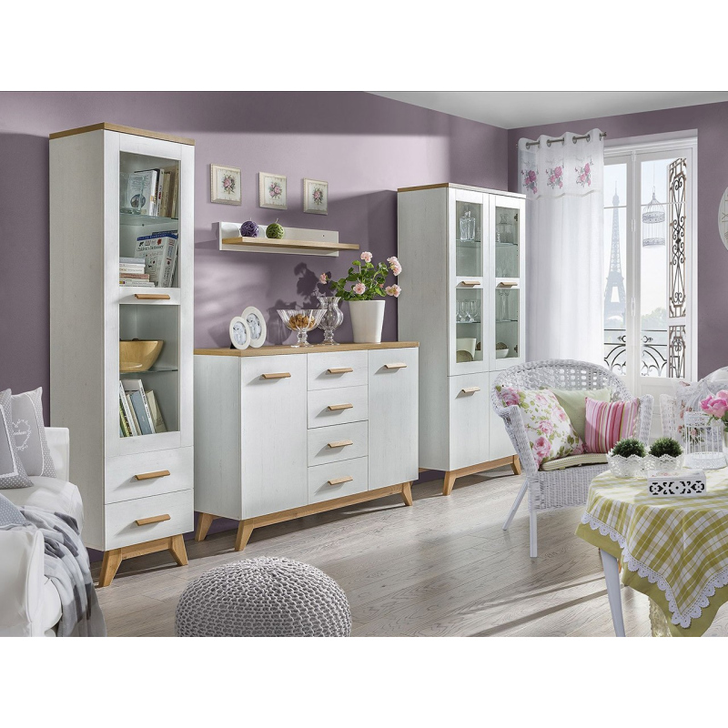 Nábytek do obývacího pokoje s LED osvětlením PADBORG 5 - borovice andersen / dub nash