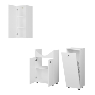 Nábytek do koupelny VISBEK - bílý / lesklý bílý + sifon a baterie Platino ZDARMA