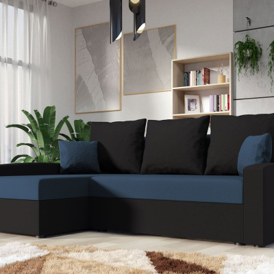 Rohová sedačka na každodenní spaní STORM - černá / modrá