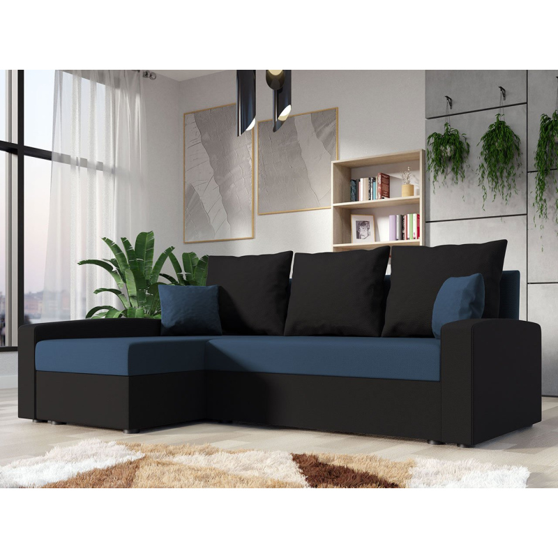 Rohová sedačka na každodenní spaní STORM - černá / modrá