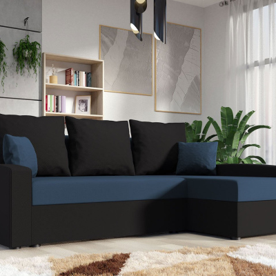 Rohová sedačka na každodenní spaní STORM - černá / modrá
