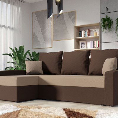 Rohová sedačka na každodenní spaní STORM - hnědá / béžová