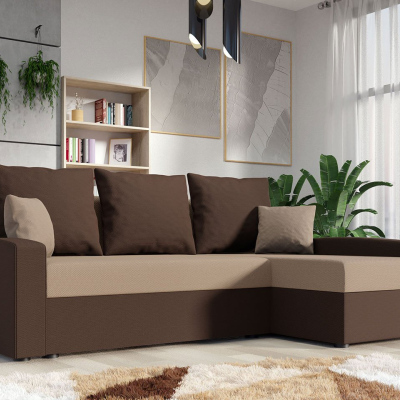 Rohová sedačka na každodenní spaní STORM - hnědá / béžová