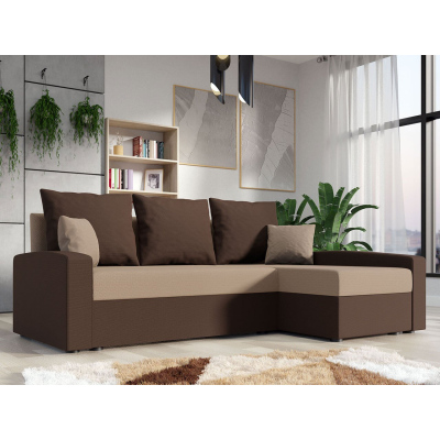 Rohová sedačka na každodenní spaní STORM - hnědá / béžová