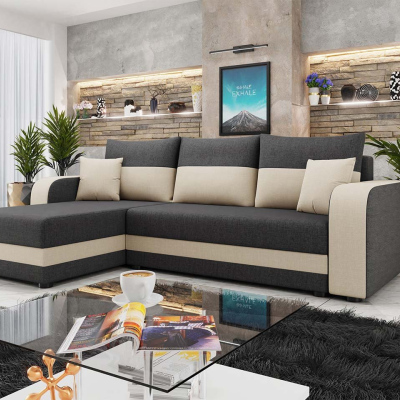 Rohová sedačka na každodenní spaní HORING - šedá / béžová