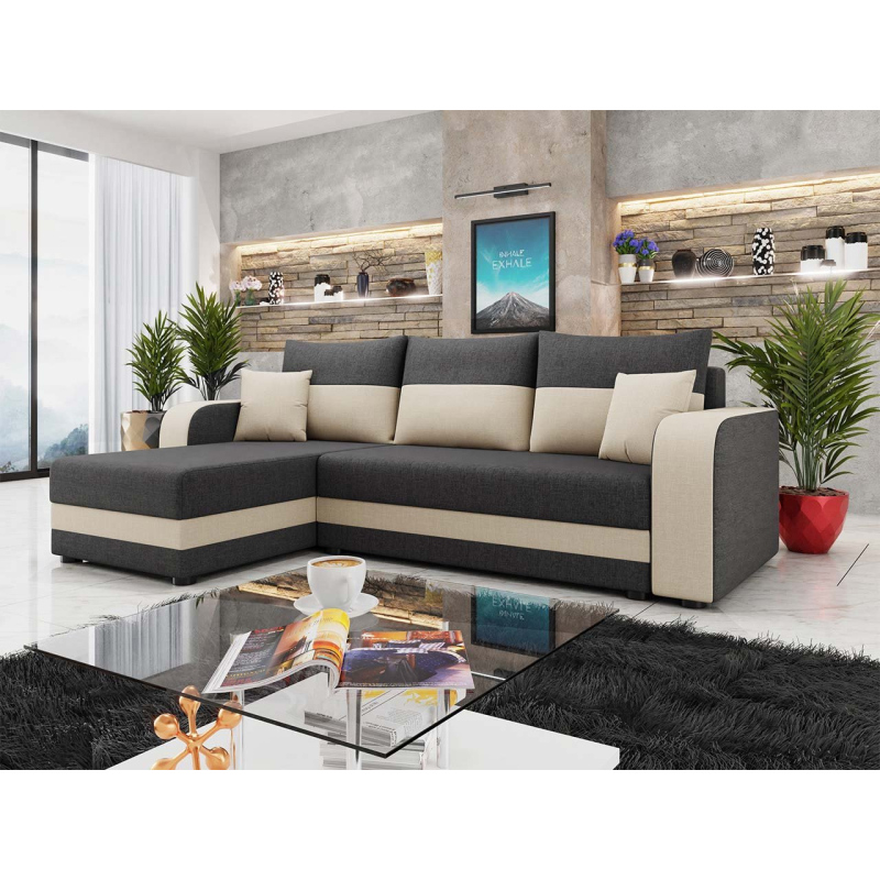 Rohová sedačka na každodenní spaní HORING - šedá / béžová