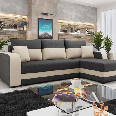 Rohová sedačka na každodenní spaní HORING - šedá / béžová