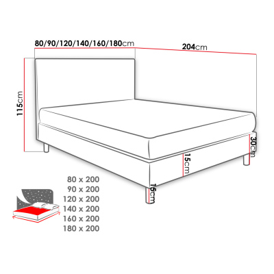 Kontinentální jednolůžková postel 90x200 NECHLIN 1 - šedá