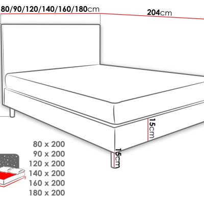 Kontinentální jednolůžková postel 90x200 NECHLIN 1 - světlá šedá